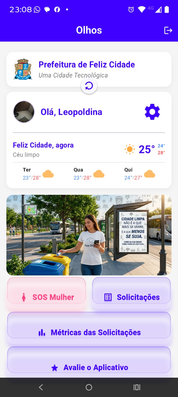 Interface do App Olhos